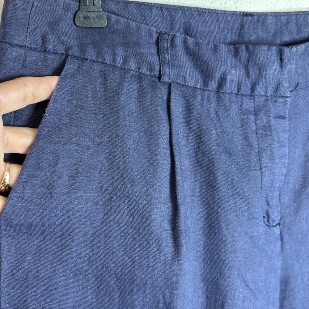 (H1) Koan mid-rise grey-blue straight-leg trousers, 100% linen, women's size 46